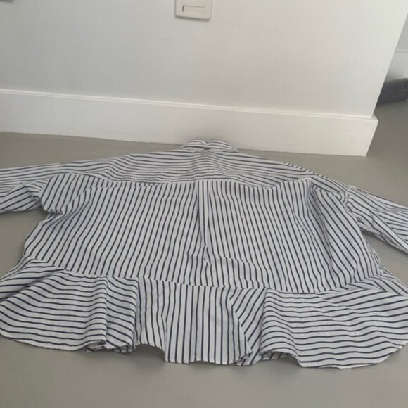 ZARA Blue & White Button-Down Shirt w/ Peplum Back & Pearl Sleeve Accents – S - Picture 16 of 16